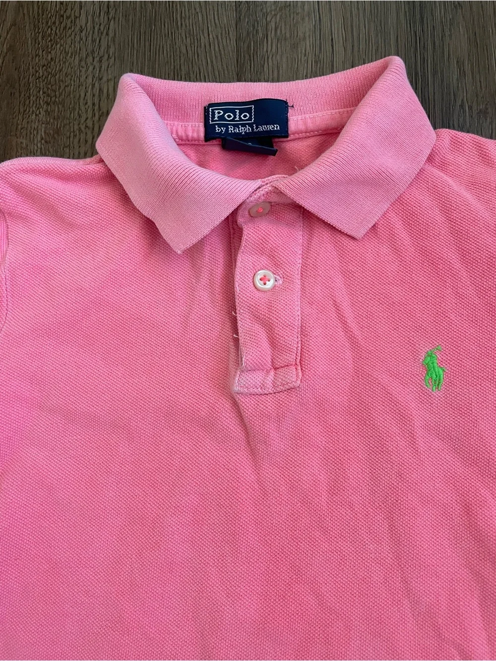 Ralph Lauren Pink Short-Sleeve Cotton Polo with Green Logo Girls Size 6